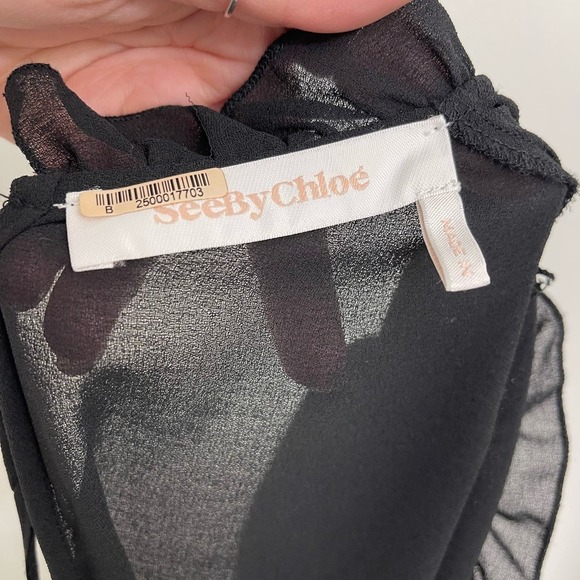 See by Chloe Long Sleeve Rutched Georgette Sheer Blouse Black Sz M/L - Picture 5 of 5